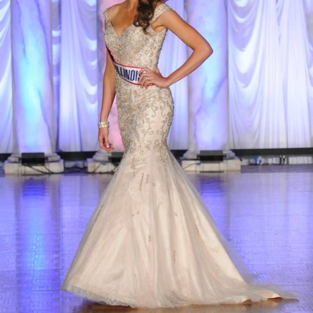 Custom MacDuggal Champagne Gown